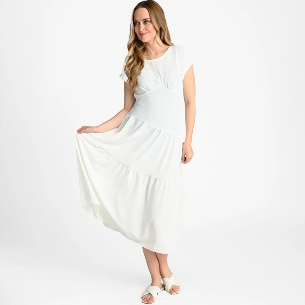 Tiana B Airflow Fabric White Tiered Dress